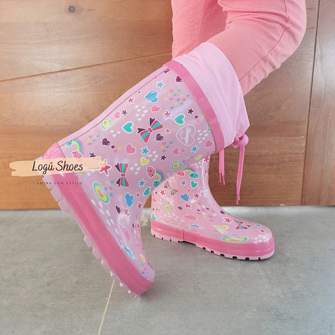 Bota Agua Niña Corazón Rosada 