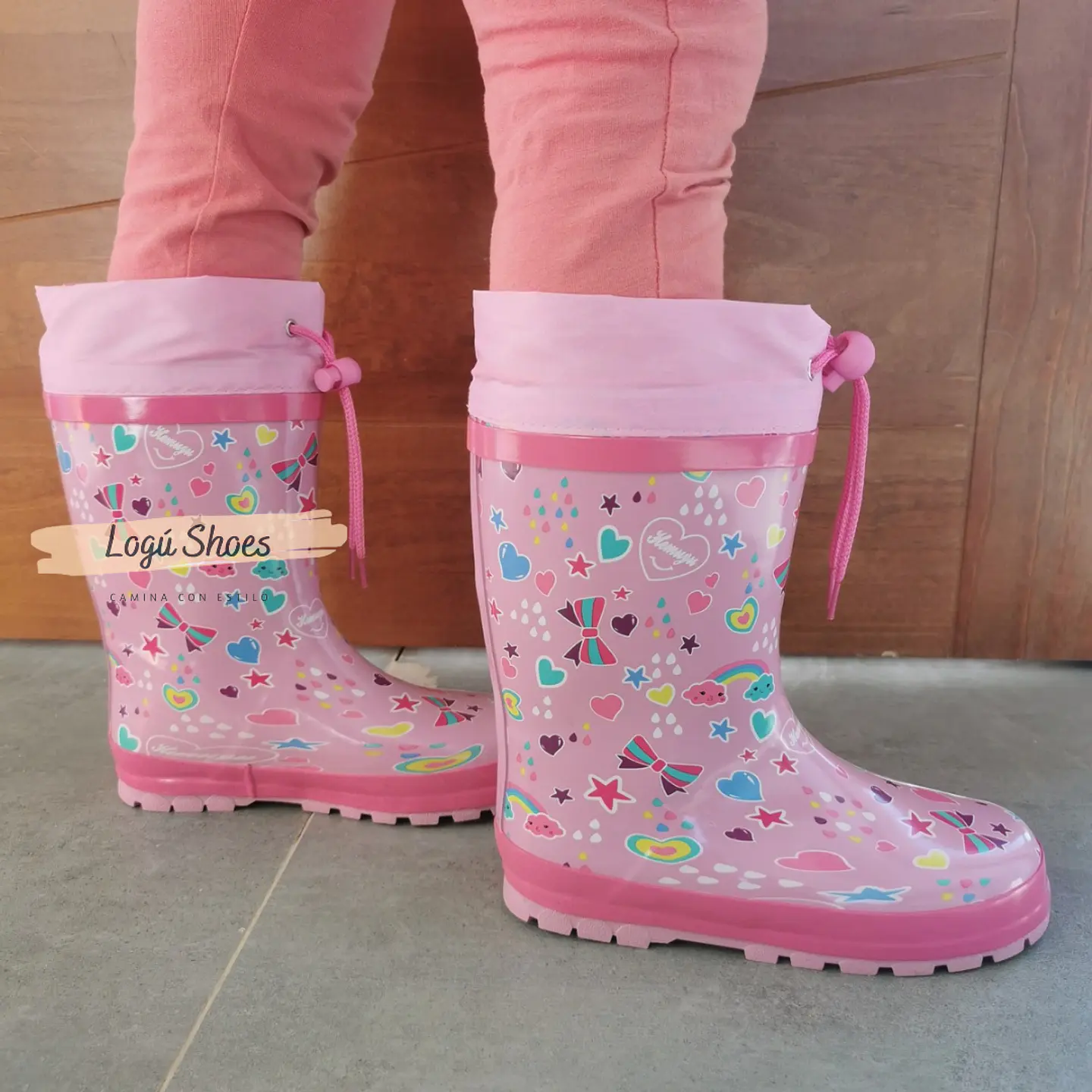 Bota Agua Niña Corazón Rosada  2