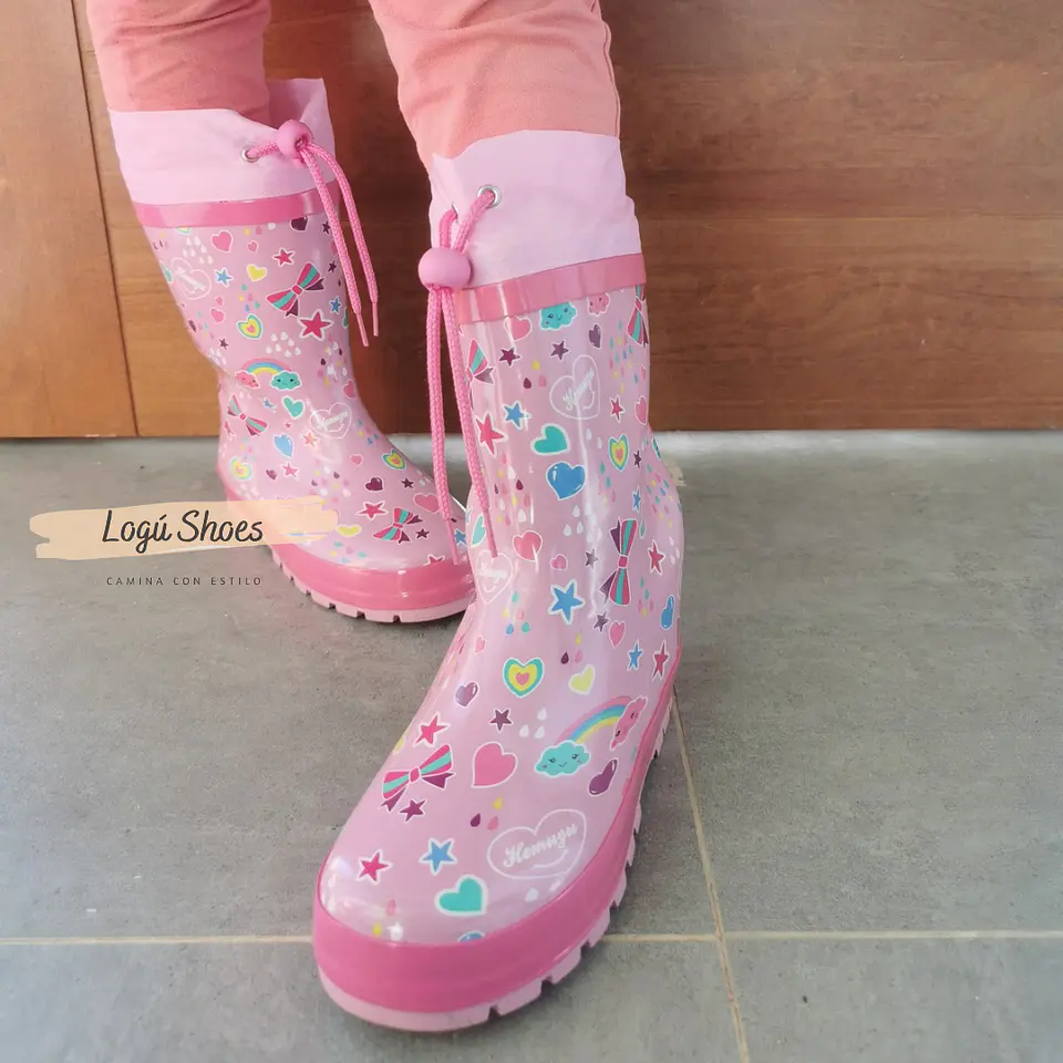 Bota Agua Niña Corazón Rosada  3