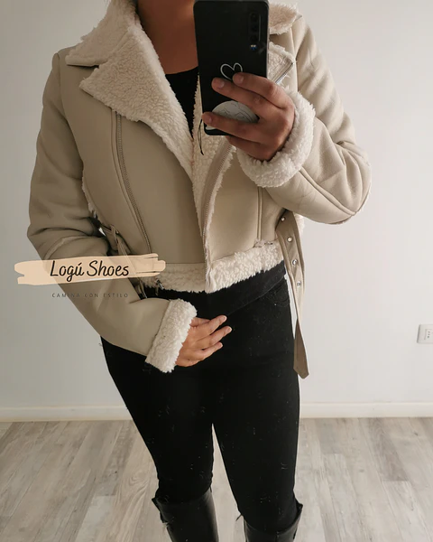 Chaqueta de mujer Aviadora Eco Cuero Beige