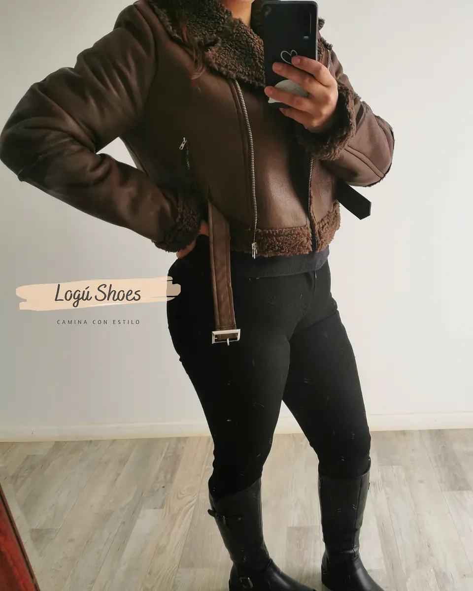 Chaqueta de mujer Aviadora Eco cuero Café 2