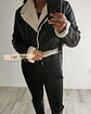 Chaqueta de mujer Aviadora Eco cuero Negra con Blanco - Miniatura 2