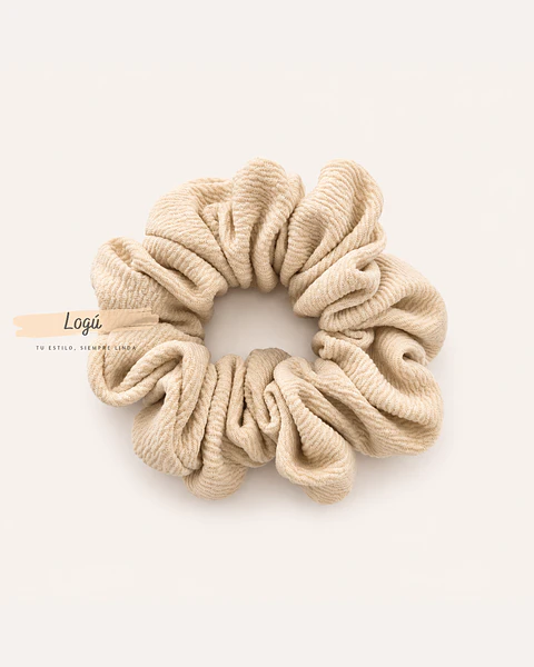 Pack 3 Scrunchies Medianos Tela Sofía – Negro, Café y Beige