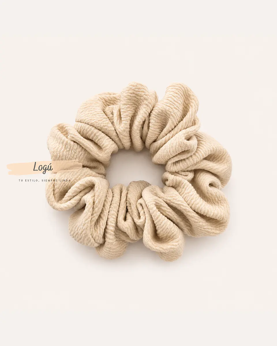 Pack 3 Scrunchies Medianos Tela Sofía – Negro, Café y Beige 2