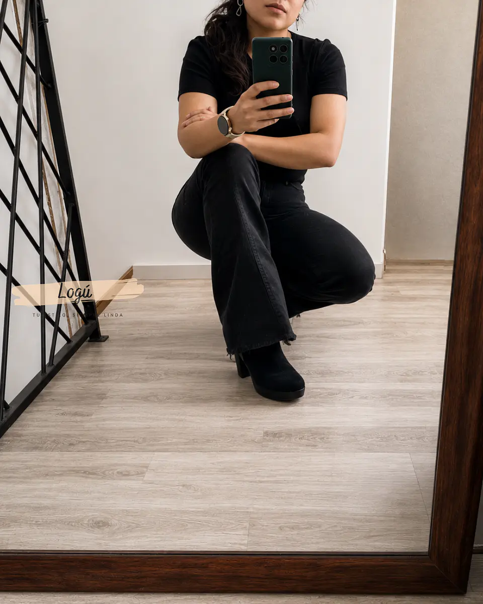 Jeans Flare Negro Costura 4