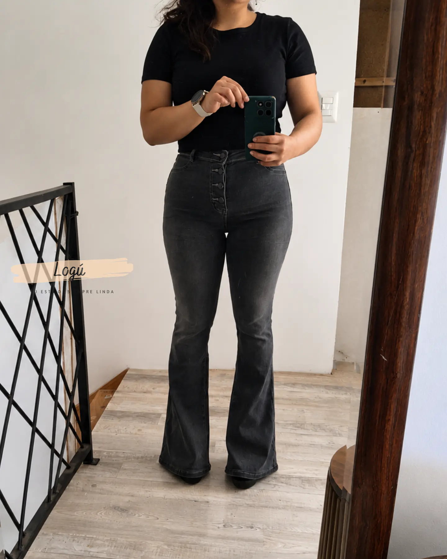 Jeans Flare Gris Botones 2