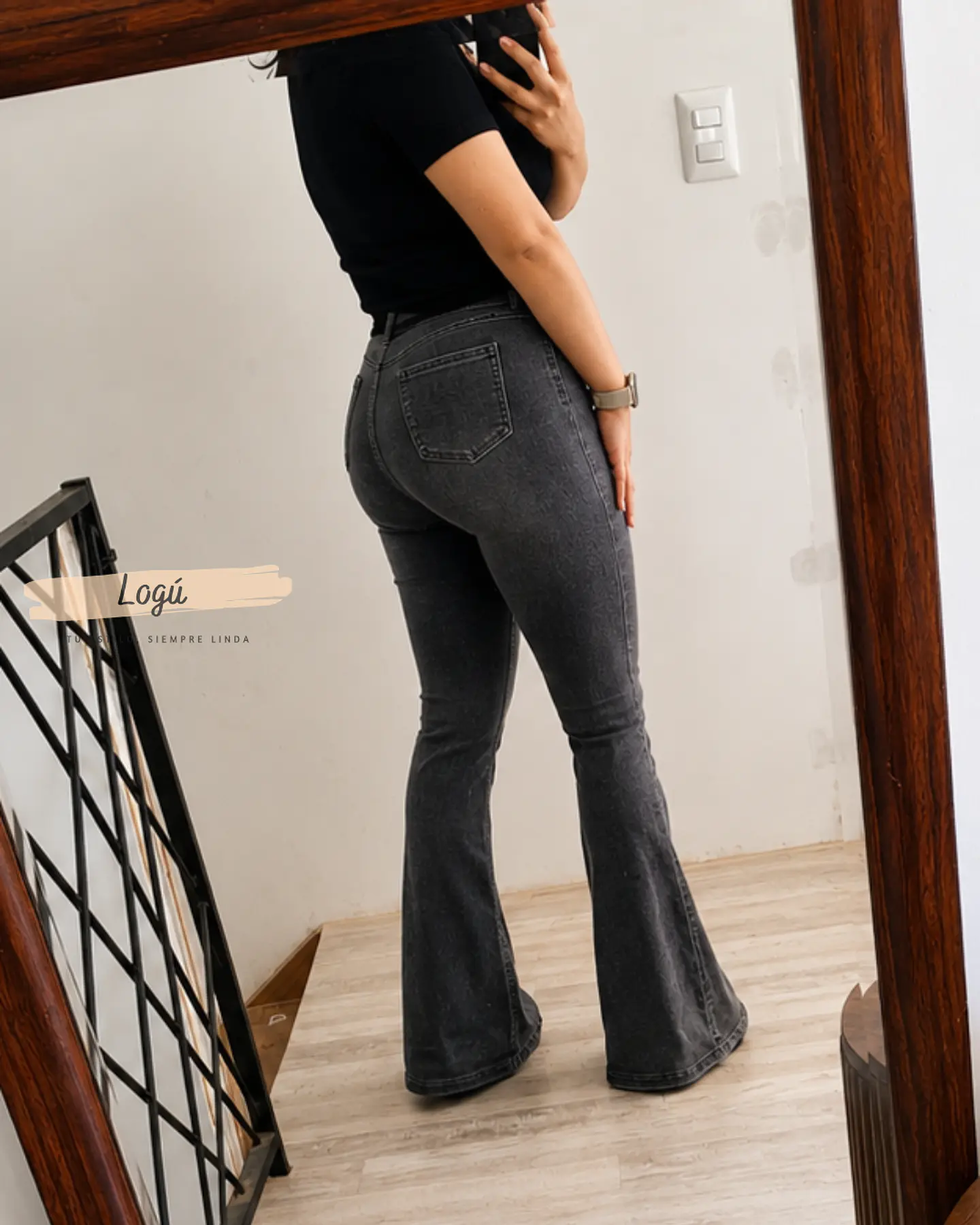 Jeans Flare Gris Botones 3