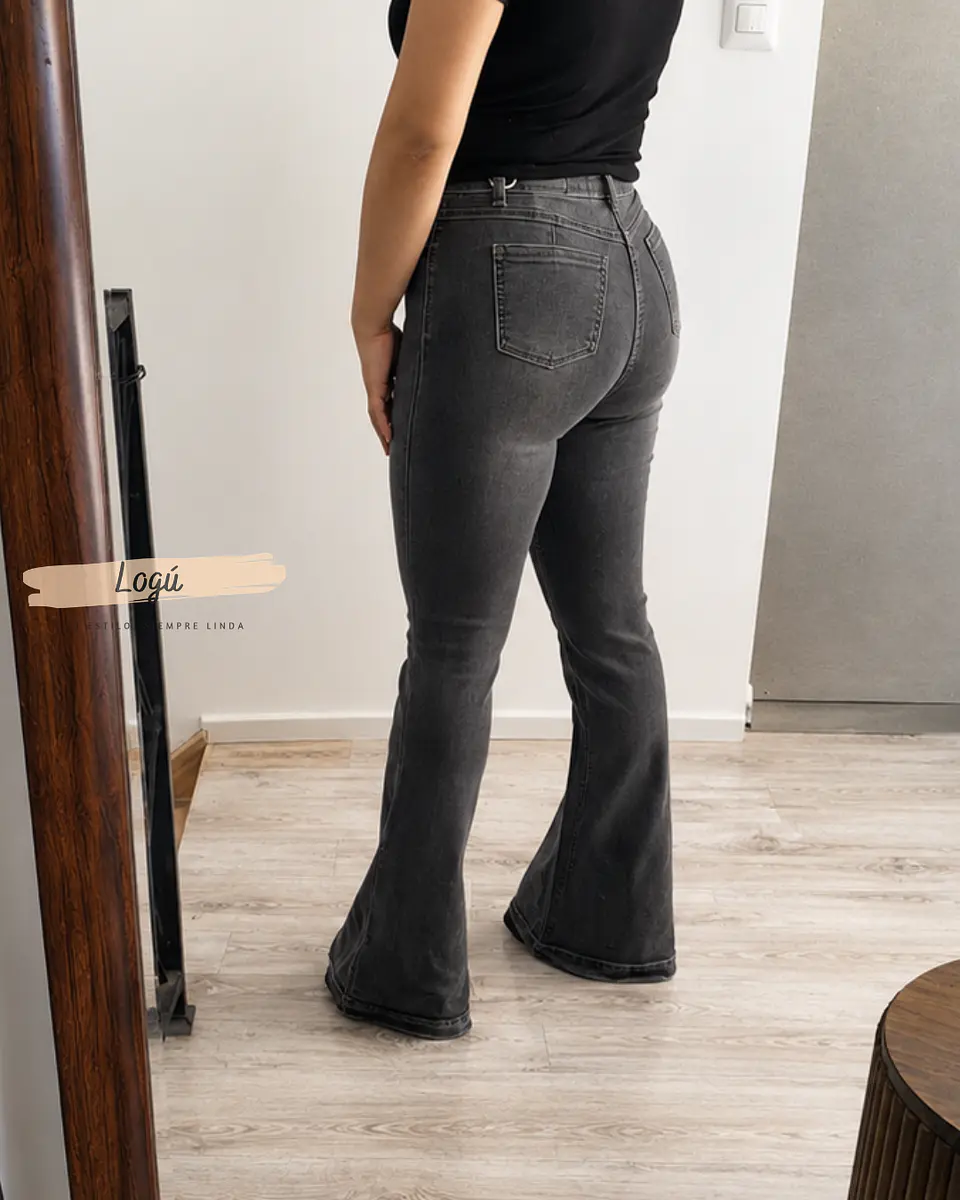 Jeans Flare Gris Botones 4