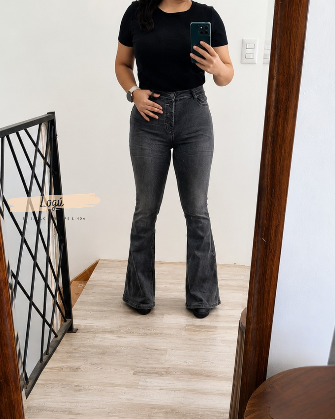 Jeans mujer botones flare