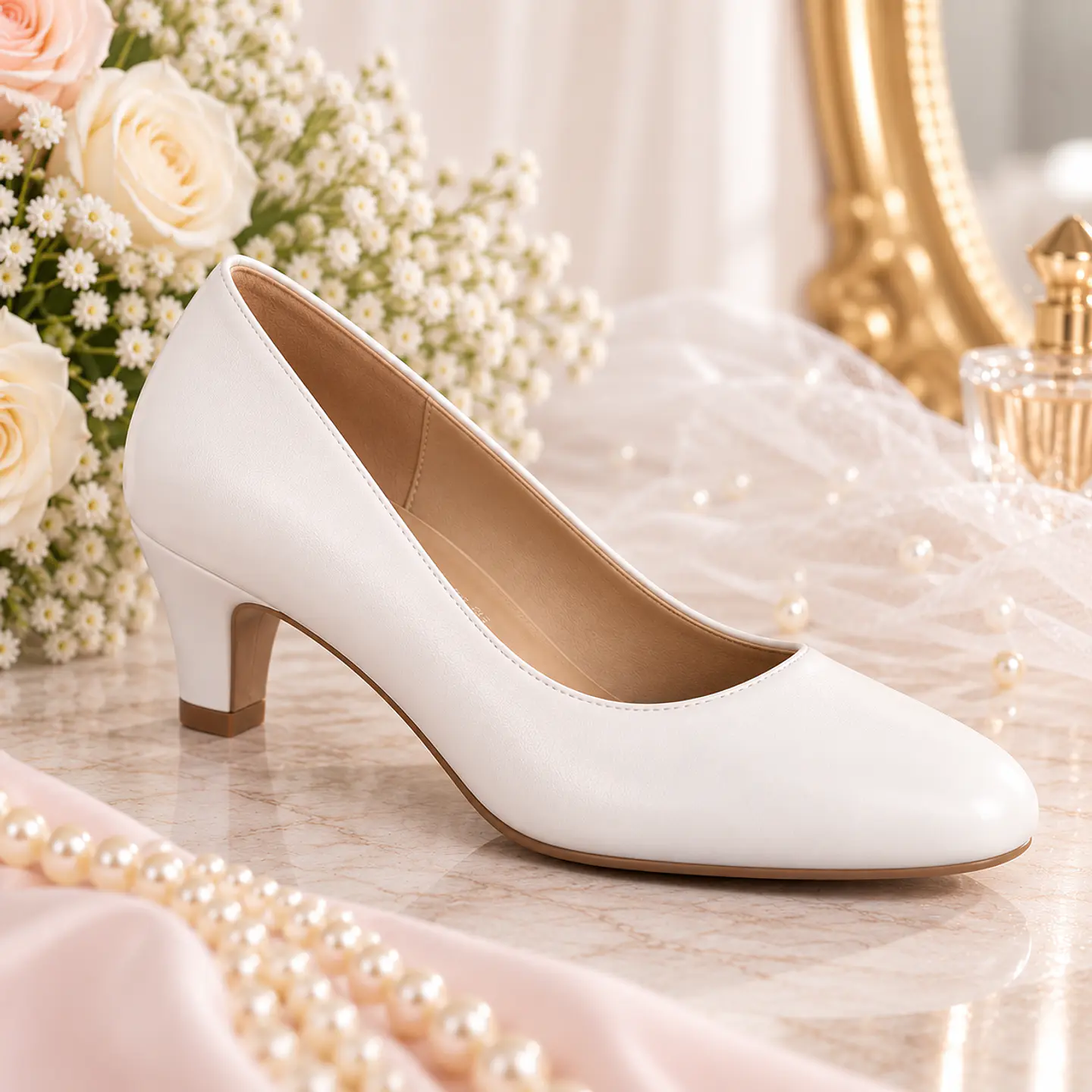 Zapato Novia Blanco Liso Bajo 1