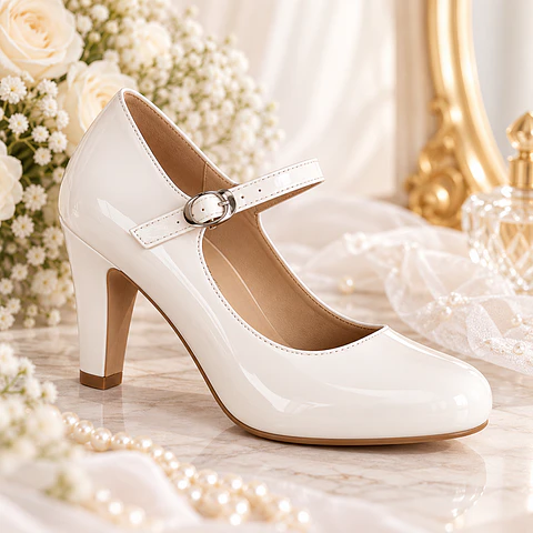 Zapato de Novia Charol Blanco Correa