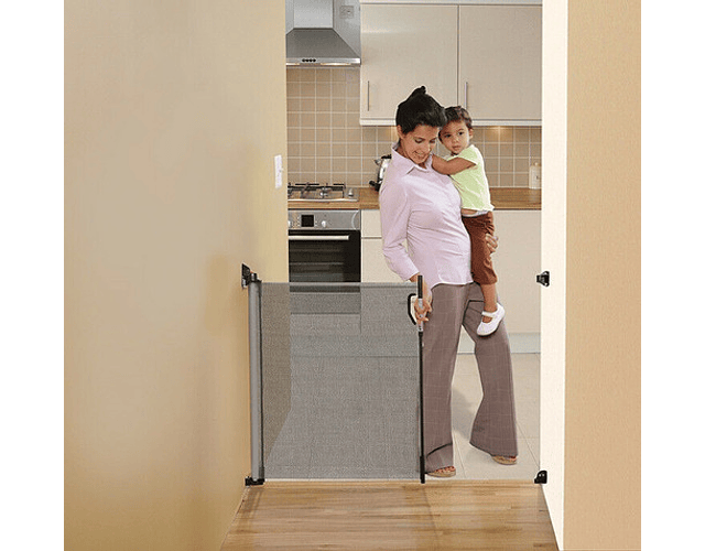 Puerta de seguridad retráctil gris Dreambaby