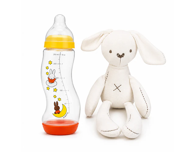 Set Regalo Conejito Mamadera Difrax S Anticólicos 250 ml + Peluche Conejo