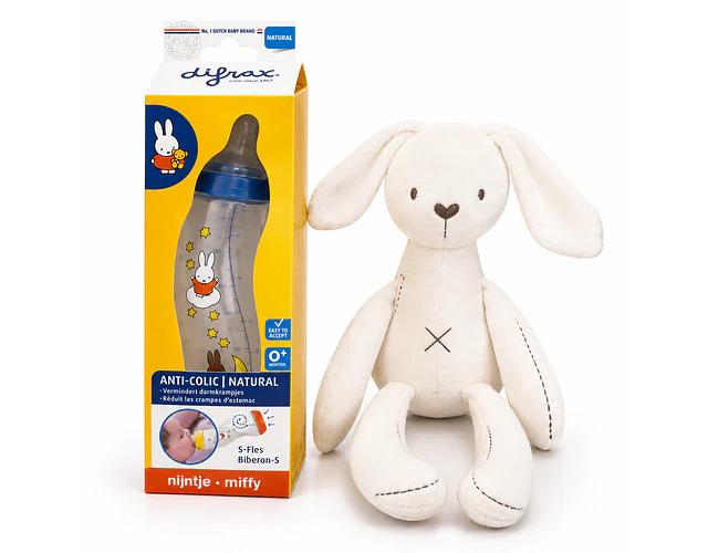 Set Regalo Conejito Mamadera Difrax S Anticólicos 250 ml + Peluche Conejo