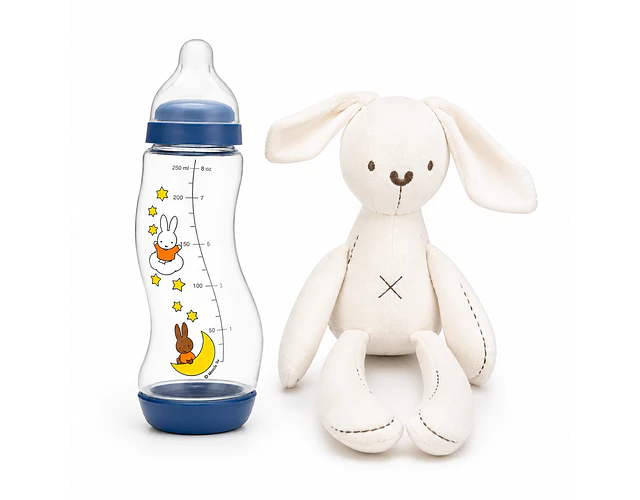 Set Regalo Conejito Mamadera Difrax S Anticólicos 250 ml + Peluche Conejo