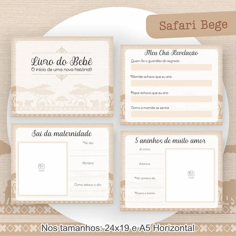 Encadernação Kit Caderneta Safari Bege Alfabeto 6