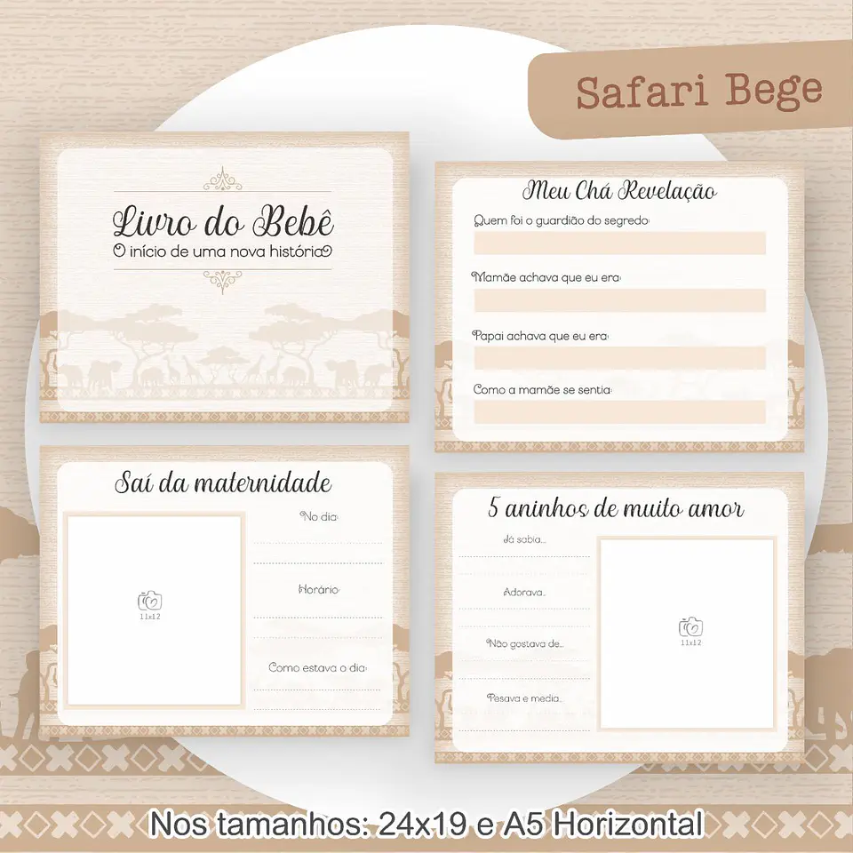 Encadernação Kit Caderneta Safari Bege Alfabeto 6