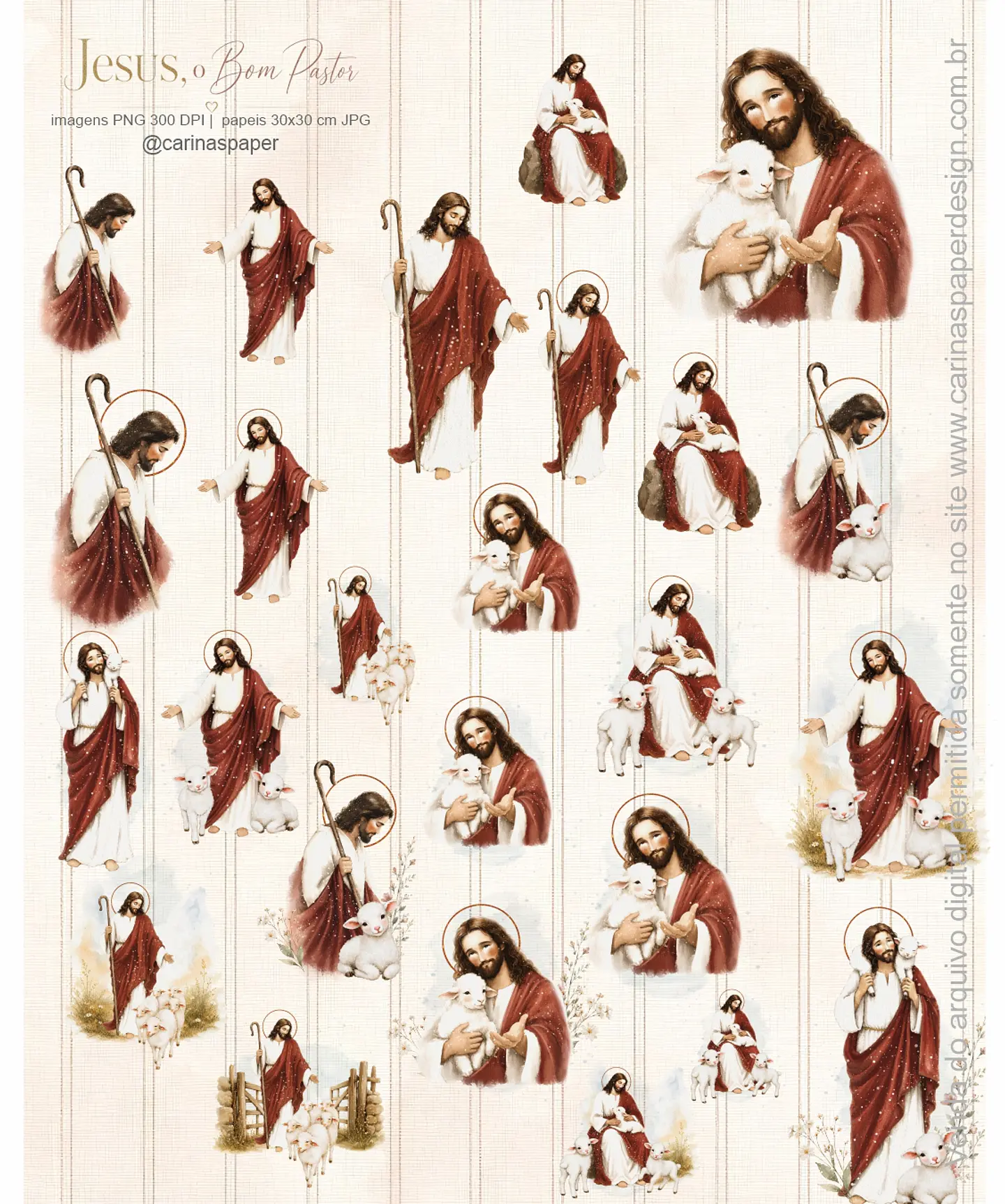 Kit Digital O Bom Pastor Aquarela - Carinaspaper 3