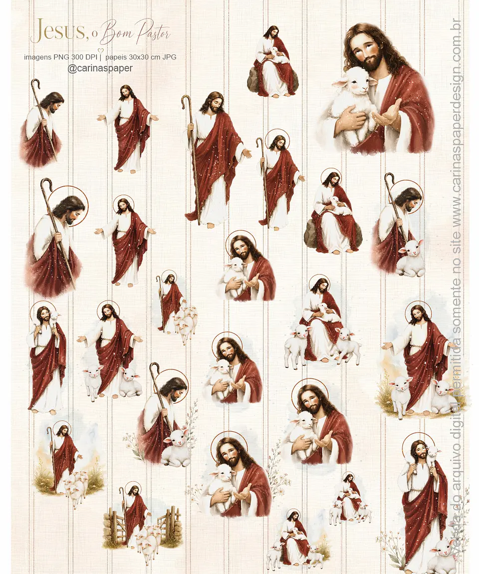 Kit Digital O Bom Pastor Aquarela - Carinaspaper 3