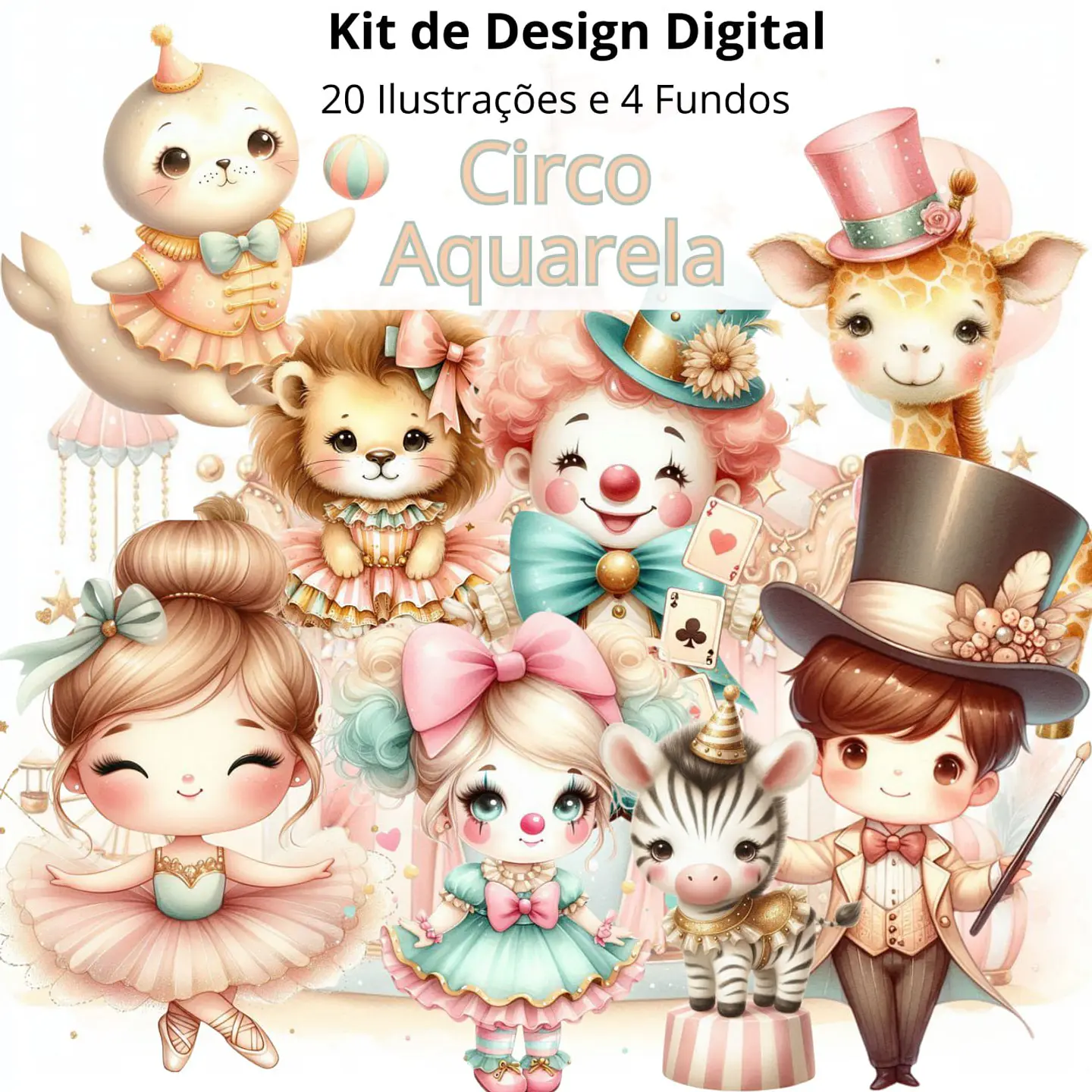 Kit Digital Circo Aquarela Nude Clean 1