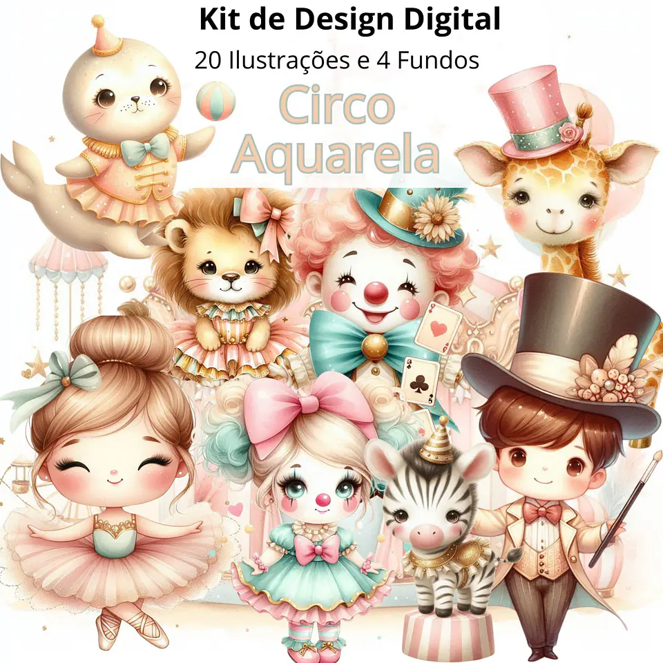 Kit Digital Circo Aquarela Nude Clean 1