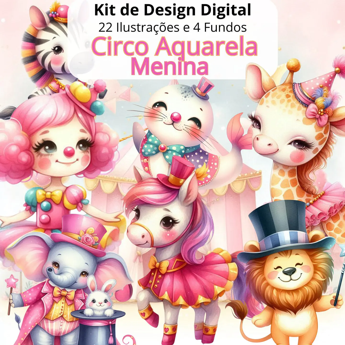 Kit Digital Circo Aquarela Menina 1