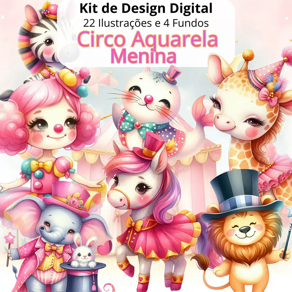 Kit Digital Circo Aquarela Menina 1