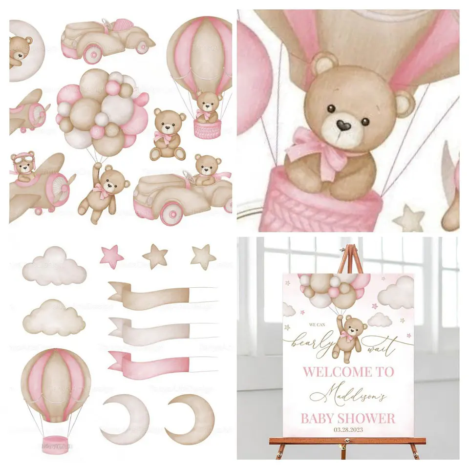 Clipart Kit Digital Chá de Bebê Ursinha Rosa - Tanya Arts Designer    2