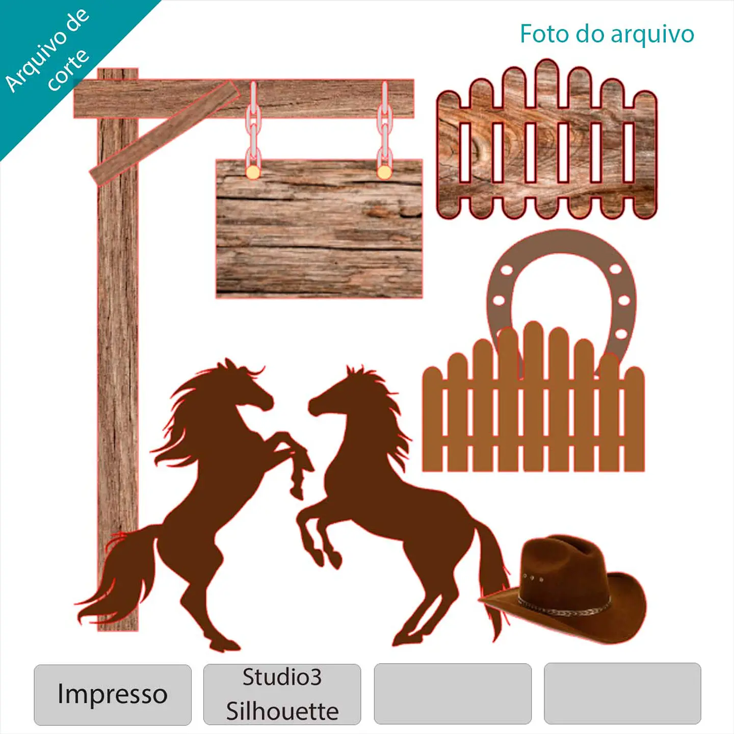 Arquivo Topo Cavalos Cowboy e Cerca - Topo e corte 2