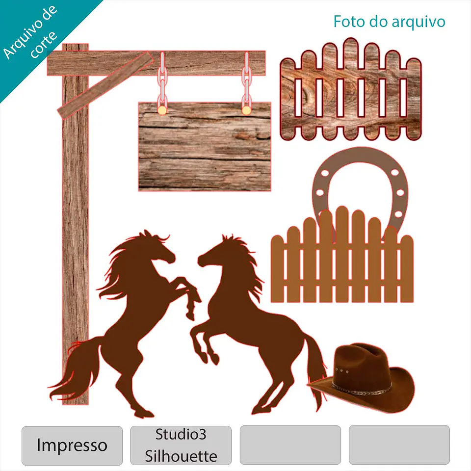 Arquivo Topo Cavalos Cowboy e Cerca - Topo e corte 2