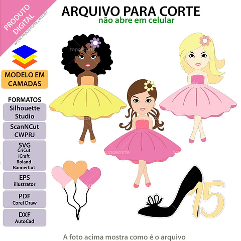 Arquivo Topo Debutante Menina Vestido Em Camadas - Pdf e Studio - Topo e corte