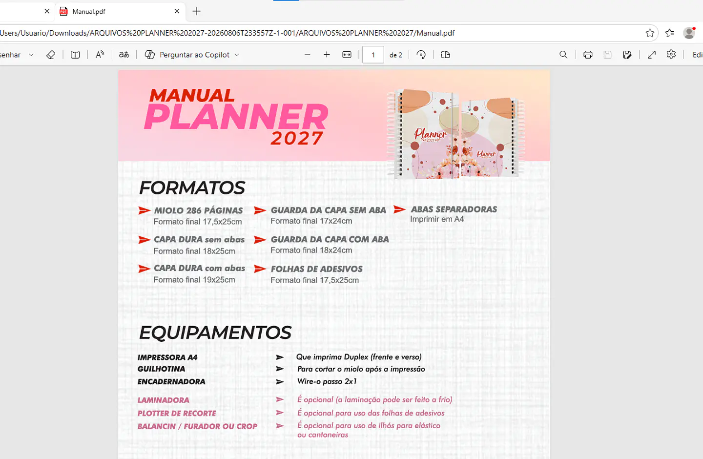 Encadernação Pacote Planner 2027 3