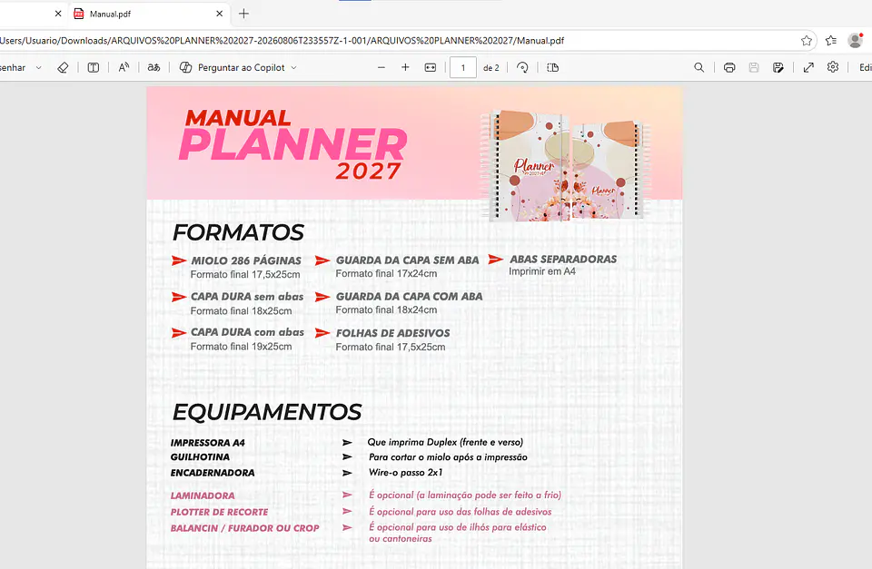 Encadernação Pacote Planner 2027 3