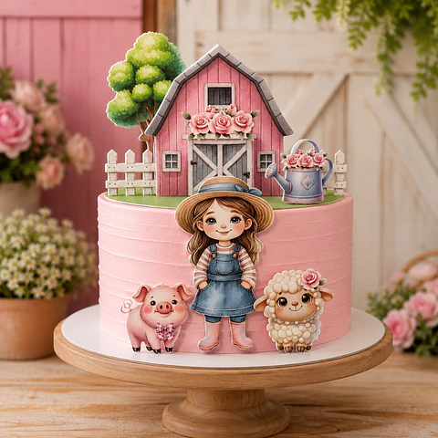 Arquivo Topo Fazendinha Criação Menina Vintage Celeiro Rosa - Pdf e Studio