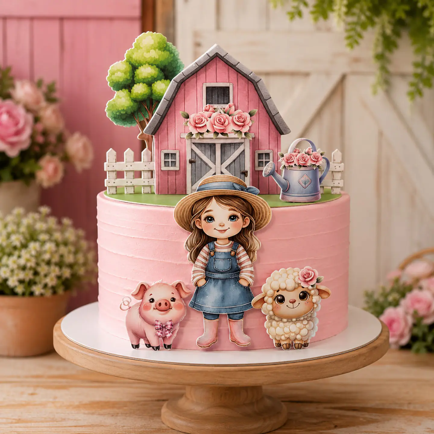 Arquivo Topo Fazendinha Criação Menina Vintage Celeiro Rosa - Pdf e Studio 1