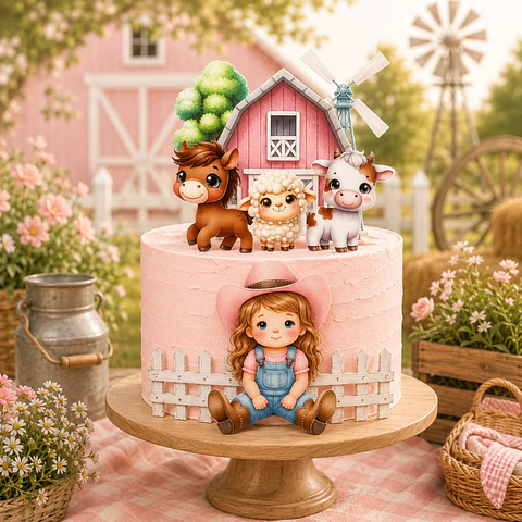 Arquivo Topo Fazendinha Rosa Criação Menina Vintage Clean - Pdf e Studio