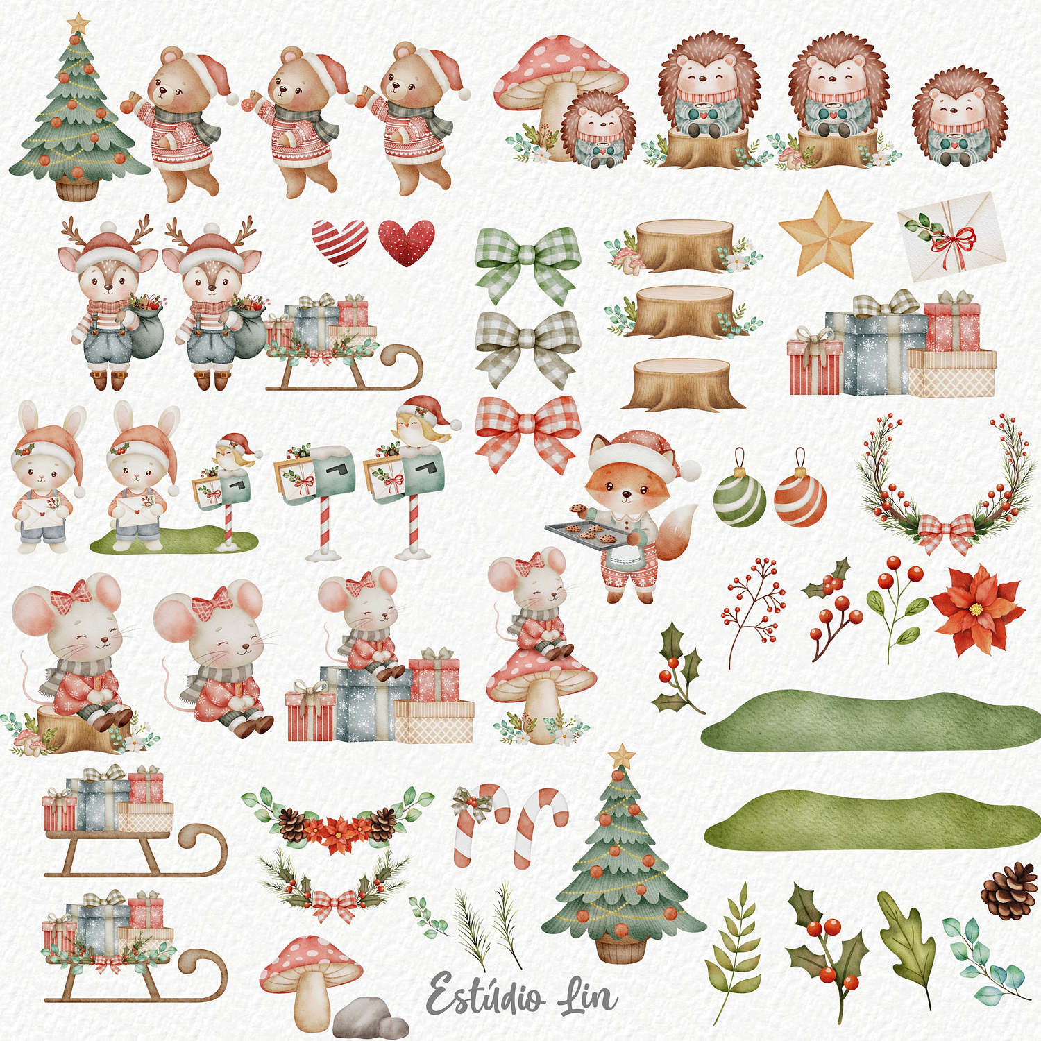 Kit Digital Bosque Natalino Aquarela - Estúdio Lin 2