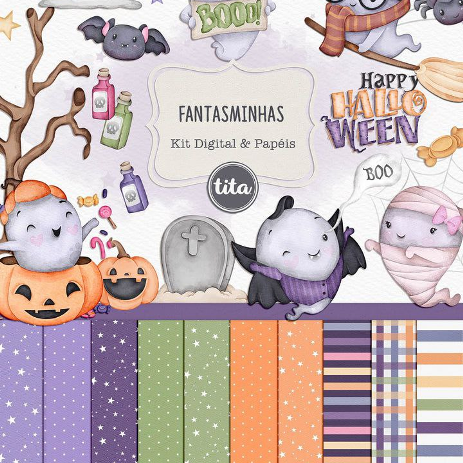 Kit Digital Halloween Fantasminhas - Tita   1