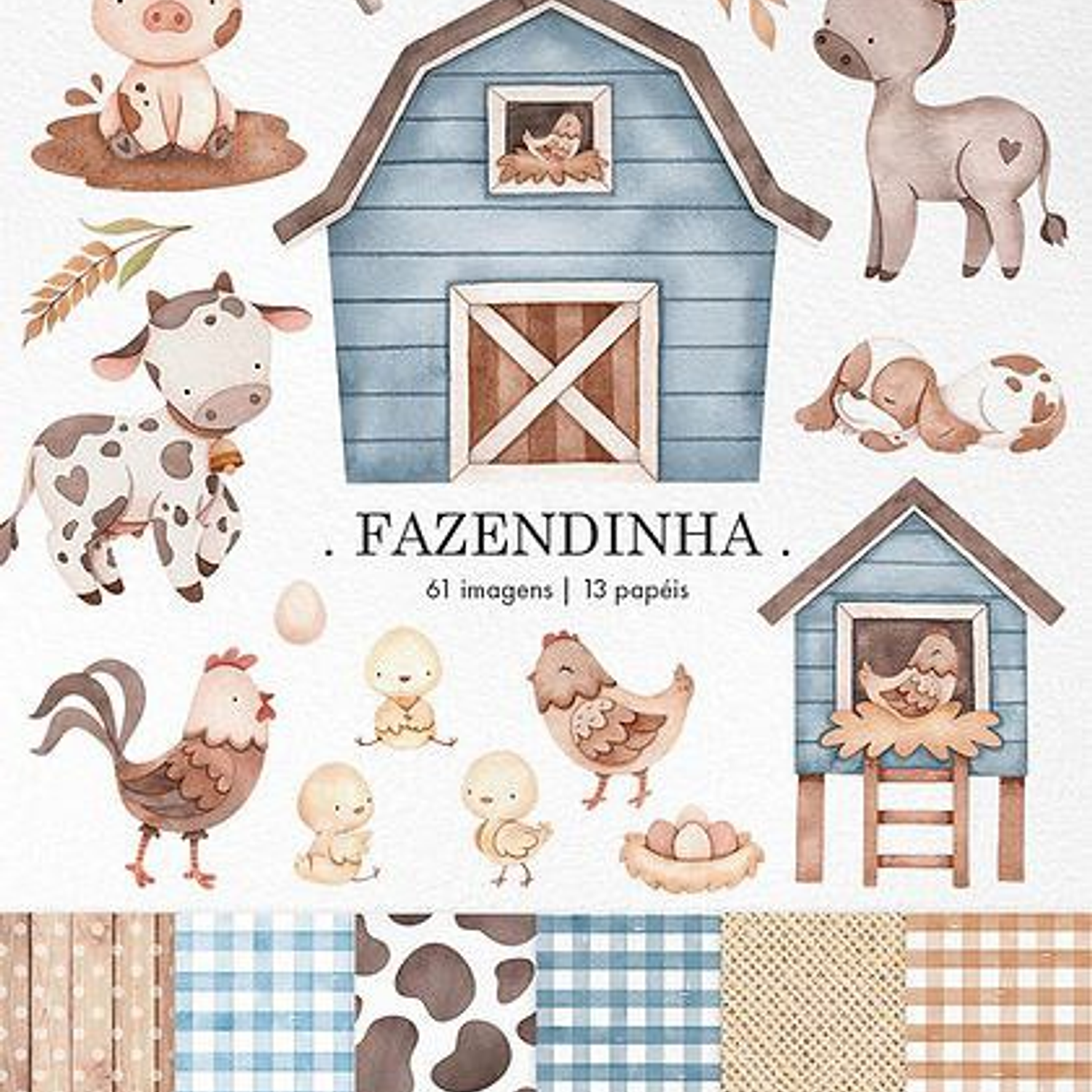 Kit Digital Fazendinha Azul Aquarela - Ni Estúdio   1