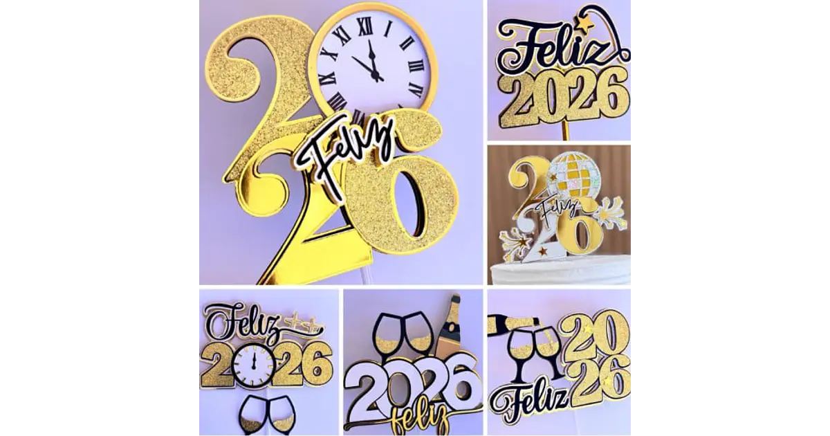 Arquivo Pack 15 Topos Ano Novo 2026 - Toppers
