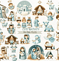 Clipart Kit Digital Natal Presépio Fofo Azul e Nude - Thumbnail 1