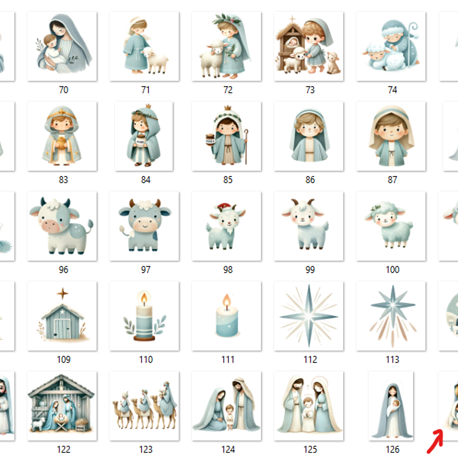 Clipart Kit Digital Natal Presépio Fofo Azul e Nude 3