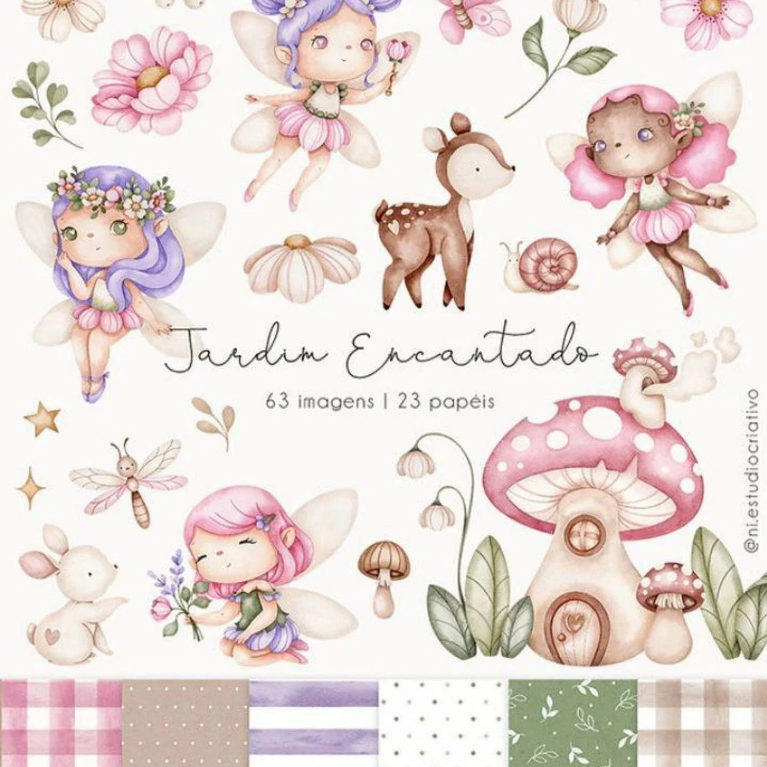 Kit Digital Jardim Encantado Aquarela - Ni estúdio  1