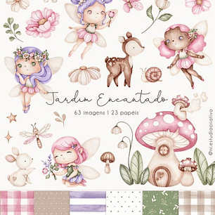 Kit Digital Jardim Encantado Aquarela - Ni estúdio 