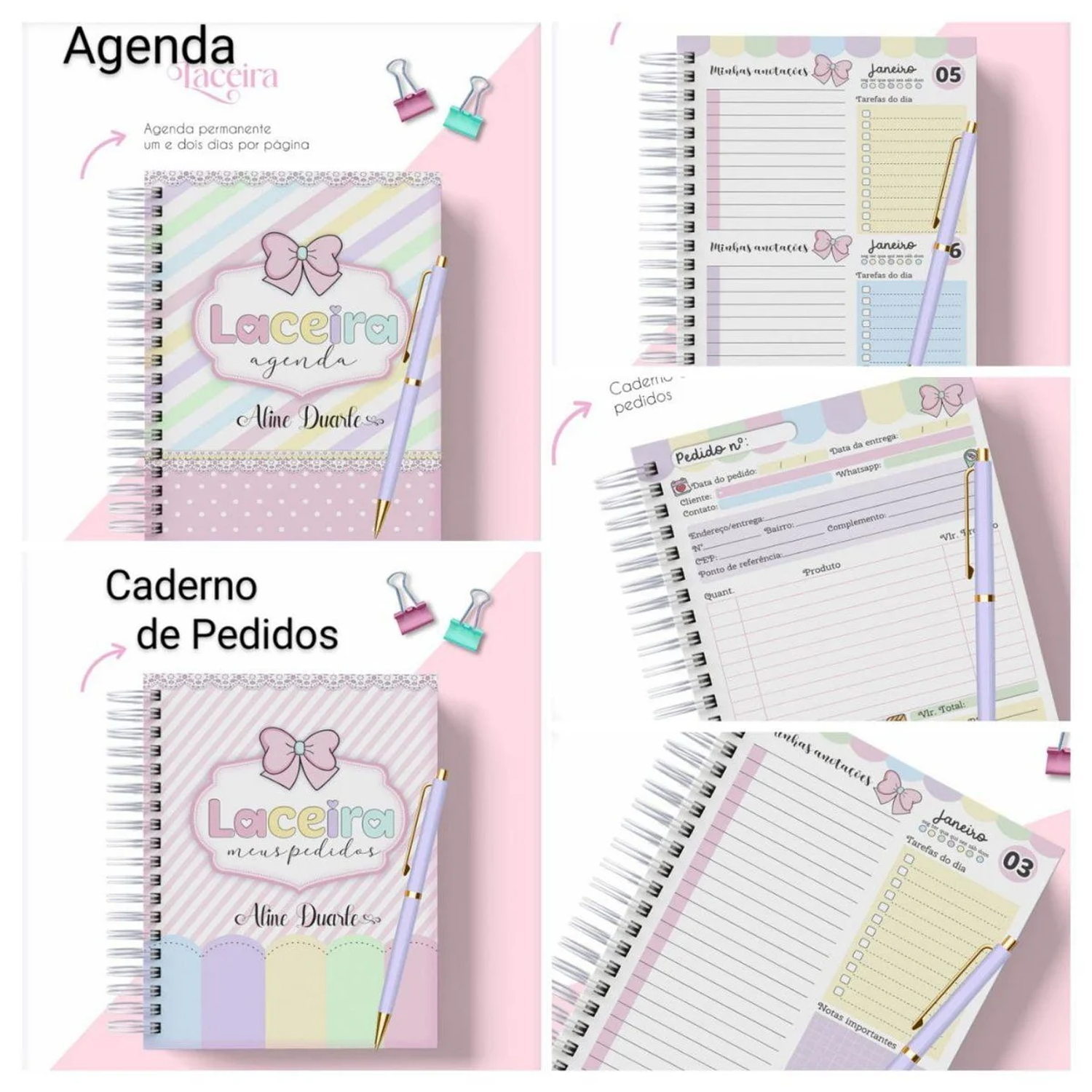 Encadernação Combo Agenda e Caderno de Pedidos Laços e Tiara 1