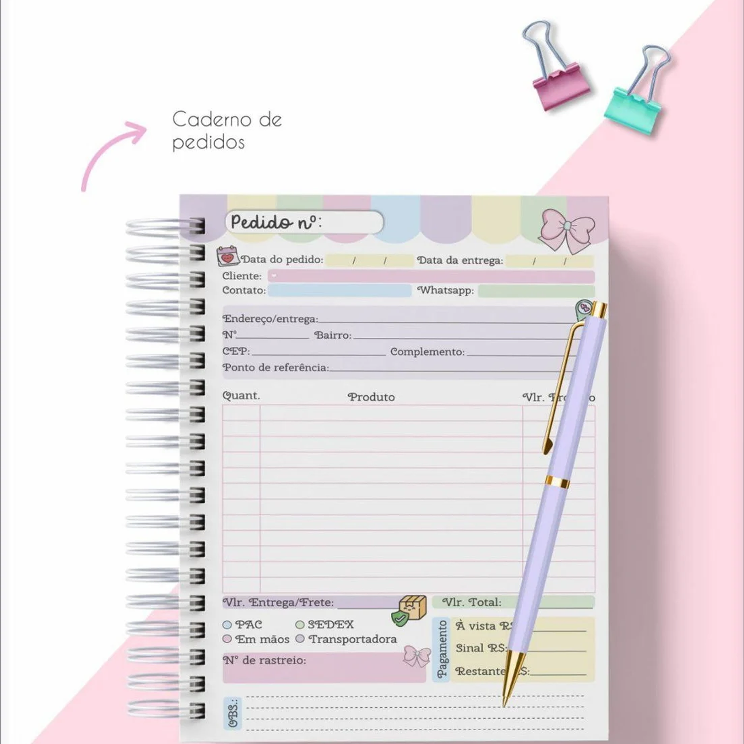 Encadernação Combo Agenda e Caderno de Pedidos Laços e Tiara 3
