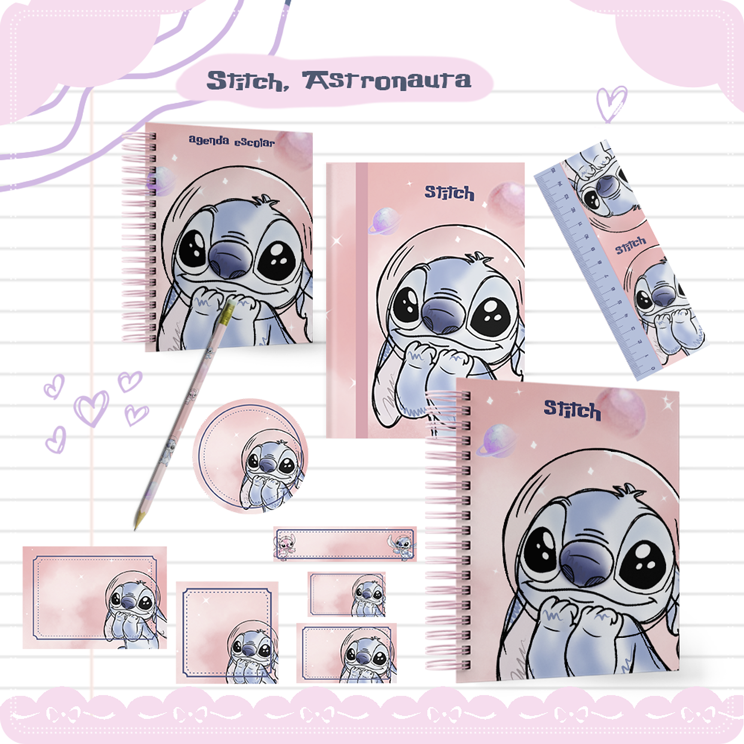 Encadernação Kit Stitch Astronauta Volta as Aulas 1