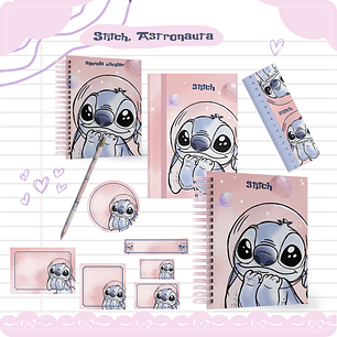 Encadernação Kit Stitch Astronauta Volta as Aulas