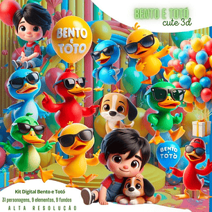 Arquivo Kit Digital Bento e Totó Cute 3d