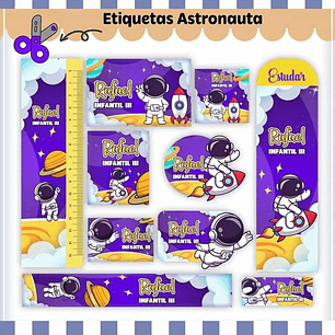 Arquivo Digital Etiquetas Escolar Astronauta - Pdf e Studio